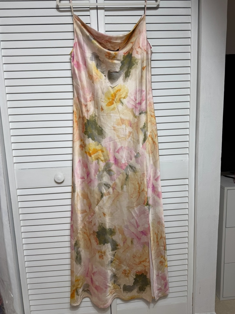 RACHEL ZOE SATIN DRAPE NECK SLIP-DRESS PINK YELLOW GREEN SIZE M NWOT